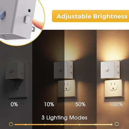 L LOHAS LED Night Light,Plug in Night Light with Motion Sensor and Dusk to Dawn Sensor,[4-Pack] Brightness Adjustable,3000K Soft White, Nightlight for Bathroom Hallway Kitchen