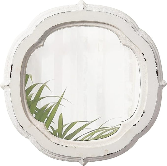 Rustic Wooden Round Bathroom Mirror 9.1 inch, Hanging Distressed White Vintage Small Wall Mirror Decor, Farmhouse Decorative Porthole Mirrors for Hallway Bedroom Entryway Vanity