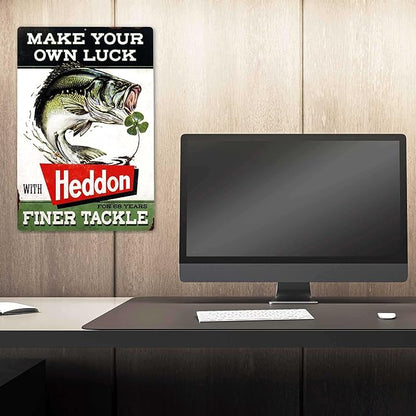 Heddon Lures Make Your Own Luck Metal Sign - Vintage Heddon Wall Decor for Man Cave or Garage
