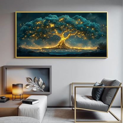 Canvas Wall Art Decor Artwork for Walls Oversized Green Gold Wall Art Prints Gold Framed Large Tree of Life Wall Art for Living Room Canvas Art Wall Decor Home Office Aesthetic Wall Decorations 29" x 58"