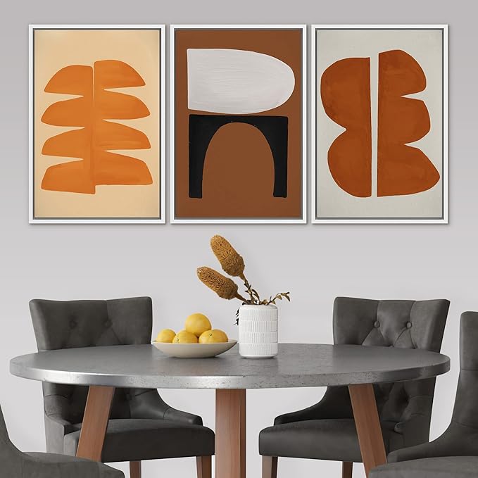 SIGNLEADER Framed Canvas Print Wall Art Set Retro Geometric Mid-Century Polygons Abstract Shapes Illustrations Minimal Decorative Bohemian Nordic for Living Room, Bedroom, Office - 16"x24"x3 WHITE