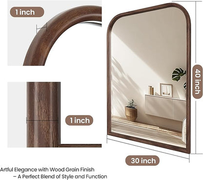 30"x40" Arch Wall Mirror Bathroom Mirror for Wall Mounted, Tempered Glass, Wood Grain Finish Frame Wall Mirror Decorative for Bedroom Living Room Entryway