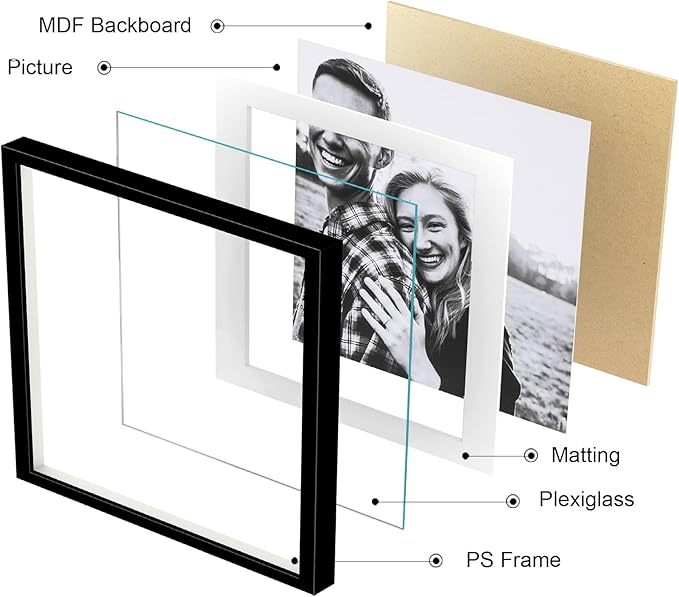 ArtbyHannah Photo Collage Frames for Wall, 10x10 Inch Square Picture Frame for Living Room or Staircase Decoration (Black, 9 Pack)