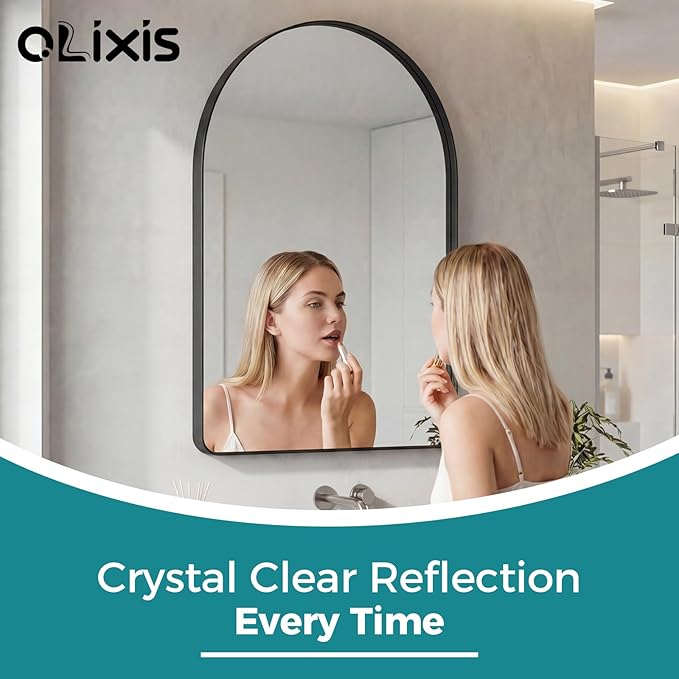 OLIXIS Arched Bathroom Mirror for Over Sink, 36x24 Inch Wall Mirror Arched Rounded Rectangle, Modern Wall Mount Vanity Mirror with Matte Metal Deep Framed, for Home Decor, Living Room, Black