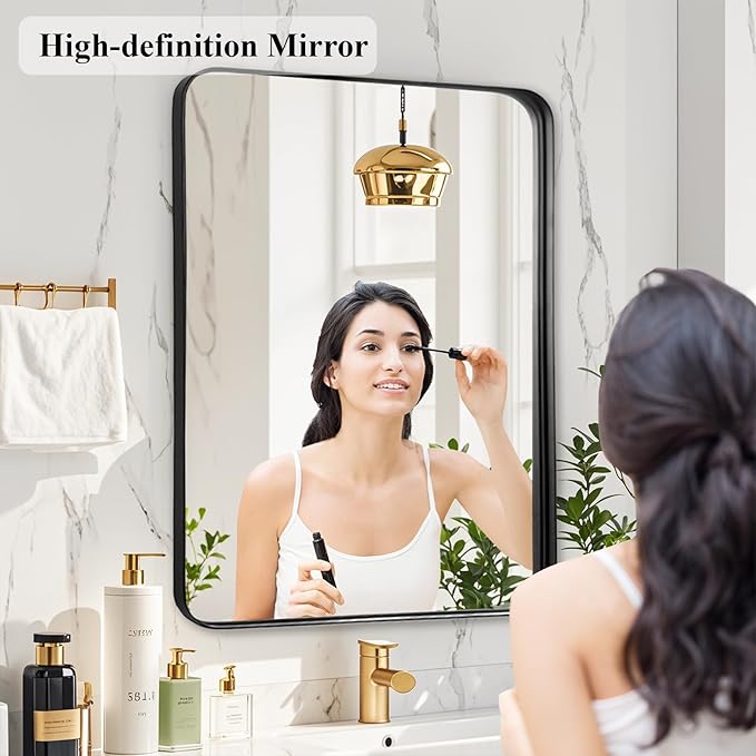 Fabuday Bathroom Mirrors for Over Sink - 24x30 Inch Black Framed Mirror for Bathroom, Small Vanity Mirror with Brushed Black Frame for Bedroom, Restroom, Farmhouse, Entryway Decor