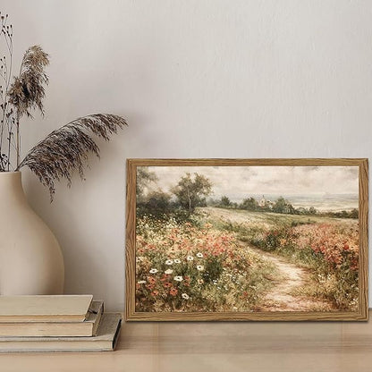 Vintage Floral Wall Art Nature Country Wildflower Wall Decor Painting Modern Botanical Flower Farmhouse Landscape Artwork 3D Textured Sandstone for Living Room Bedroom 24x36 inch Wood Framed