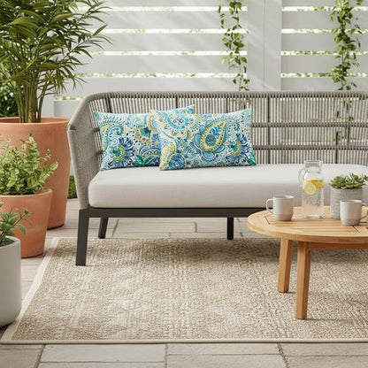 Set of 2 Outdoor Throw Pillows 19 x 12 Inch – Reversible Rectangle Patio Accent Pillows – Weather-Resistant Polyester Fabric – Eco-Friendly Recycled Polyfiber Fill – Baltic Paisley