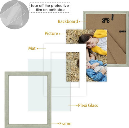 Golden State Art, 8x10 Picture Frame Set of 3 - Matted to 5x7 Photo - Engineered Wood Gallery Frame Set - Wall Mounting or Tabletop Display (Grey,3 Pack)