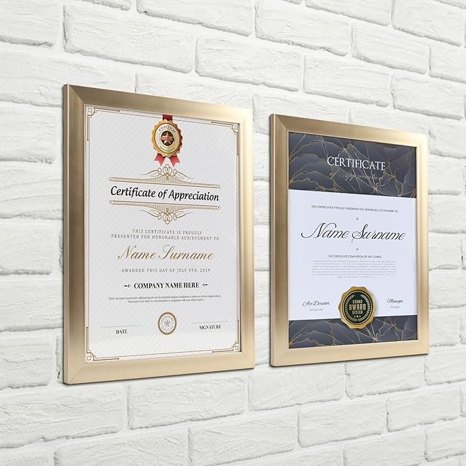 Giftgarden 8.5x11 Picture Frame Gold Set of 12, Multi Modern 8.5 x 11 Frames Bulk for Award Certificate Document Diploma, Wall or Tabletop Display