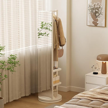 WoodsWhisper Full Length Mirror Coat Rack Solid Wood Floor Mirror 66"x12" Full Length Mirror with Stand Long Mirrors for Bedroom,Living Room (White, 66" Lx12 W)