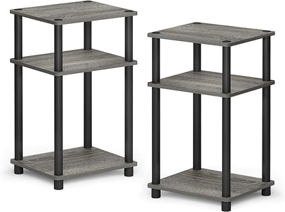 Furinno JUST Side Table Set of 2, 3-Tier Modern End Tables, Open Shelves Night Stand, Nightstand Set, Toolless Assembly, for Living Room, Bedroom, French Oak