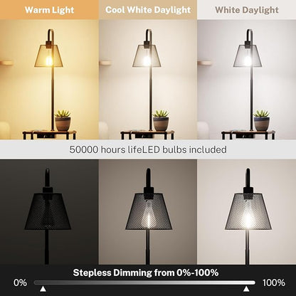Floor Lamp with Table and Shelves, Side Table with USB Charging Port and Outlet, Modern Bedside Nightstand End Table with Lamp for Living Room, Bedroom, Guest Room, Bulb Included