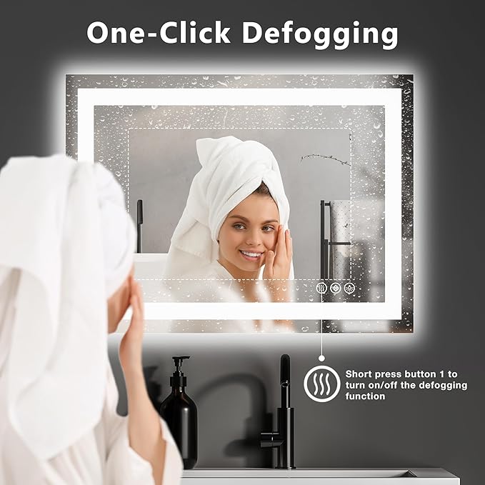 DUMOS 32.1"x40.1" LED Bathroom Mirror, Smart Anti-Fog Bathroom Vanity Mirror with Front Light & Backlit, 3 Color Temperatures, Dimmable, Memory Function
