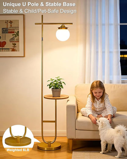 Lightdot RGBCW Floor Lamp for Living Room with Remote, Modern Standing Lamp with Storage Table, Cross-Shaped Lamp Head and U-Pole Base Style for Bedroom, Office, Home Decor, Foot Switch