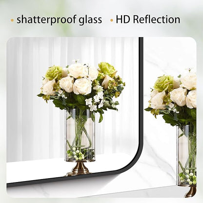DESBING 60" x 20"Bathroom Mirror, Matte Black Wall Mirror with Metal Frame, Decorative Rectangular Vanity Mirror for Bedroom Bathroom Living Room Entryway (Horizontal/Vertical)