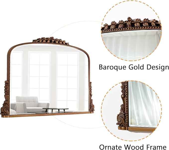 SHYFOY 36" X 23" Antique Mirrors for Wall Decor Baroque Scalloped Top, Vintage Wall Mirror Gold Decorative Mirrors for Living Room Entryway Bathroom Or Powder Room