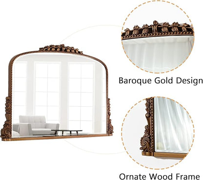 SHYFOY 36" X 23" Antique Mirrors for Wall Decor Baroque Scalloped Top, Vintage Wall Mirror Gold Decorative Mirrors for Living Room Entryway Bathroom Or Powder Room