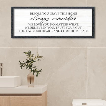 AuraPeak Before You Leave This Home Sign for We Love You Inspirational Quotes Laundry Room Living Room Wall Decor Family Entryway kitchen Wall Hanging Art (40"×15" Black)