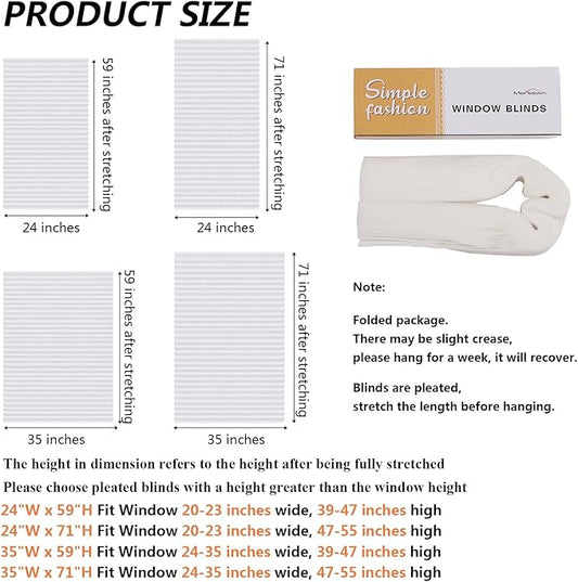 Window Blinds Cordless No Drill Cut to Size Clip On Stick On Self Adhesive Temporary Blinds Pleated Paper Blinds for Windows Doors Shades for Home Nursery Bedroom Kitchen Bathroom
