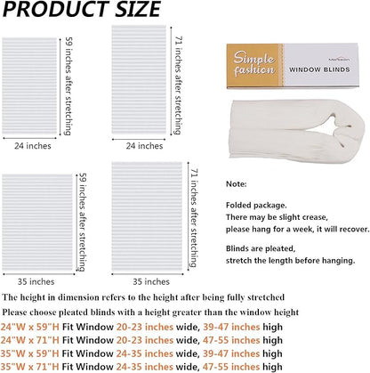 Window Blinds Cordless No Drill Cut to Size Clip On Stick On Self Adhesive Temporary Blinds Pleated Paper Blinds for Windows Doors Shades for Home Nursery Bedroom Kitchen Bathroom