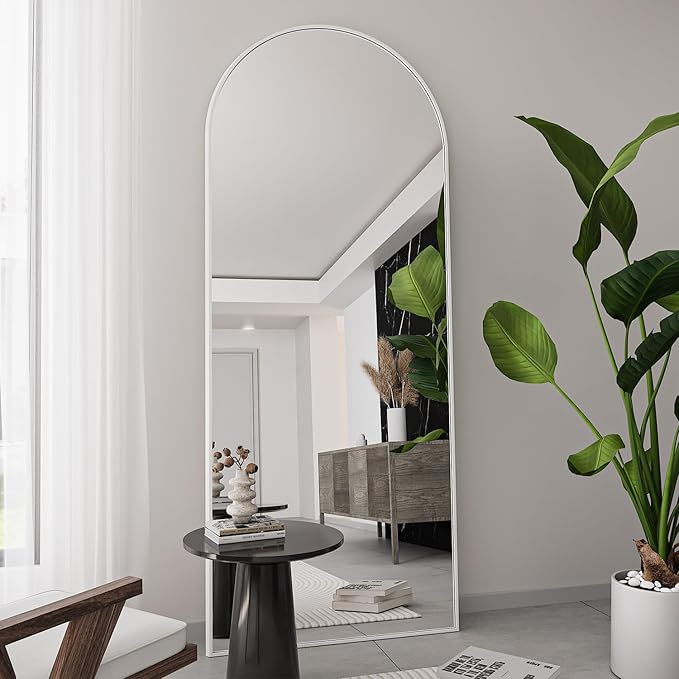 65''x22'' Arched Full Length Mirror with Stand, Full Body Mirror Full Length Floor Freestanding, Wall Mounted Mirrors for Bedroom Living Room Cloakroom (White)