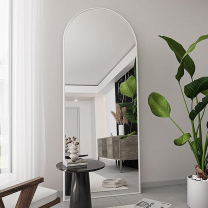 65''x22'' Arched Full Length Mirror with Stand, Full Body Mirror Full Length Floor Freestanding, Wall Mounted Mirrors for Bedroom Living Room Cloakroom (White)