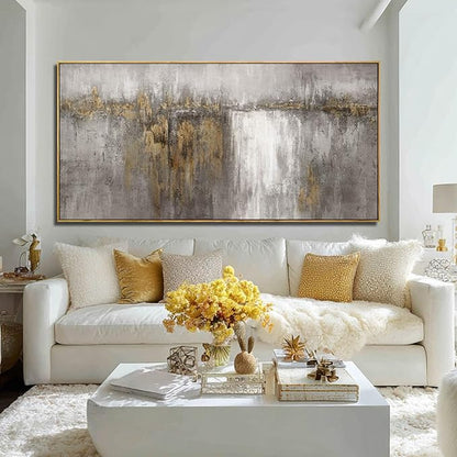 Neutral Canvas Arts Gold Wall Art Decor Framed Abstract Pictures Grey Prints Artwork for Living Room Bedroom Dining Room Home Office Decor 29”x58”