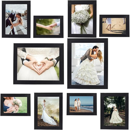 xnlkros Picture Frame Set 10 pack, Farmhouse Photo Frames, Gallery Wall Frame Collage, 8x10 5x7 4x6 Frames in 3 Different Finishes Picture Frames For Wall or Desk,Black