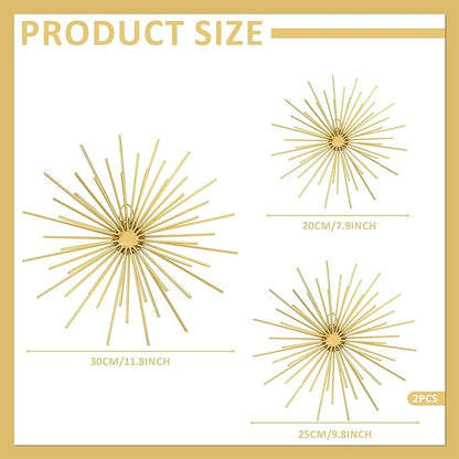 Shimeyao 4 Pcs Metal Starburst Wall Decor Gold Metal Wall Art 3D Spike Bling Finish Star Burst Hangings Accents Sculptures Set Modern Mid Century Decorations for Living Room Bedroom Entryway