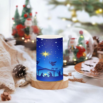 ALAZA Christmas Blue Nativity Scene Flickering Flameless Candles Battery Operated with Remote Timer,Tea Light Candles LED Pillar Votive Candles Set of 2 for Outdoor Indoor Decorations