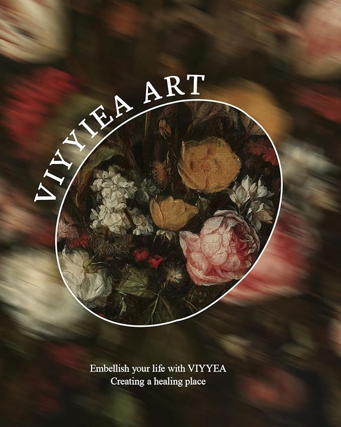 VIYYIEA Vintage Gold Framed Floral Wall art, Dark Rose Academia Moody Traditional Decor, Aesthetic Classical Roses and Tulips Baroque Still Life Pictures for Bedroom Living Room, 8x10inch
