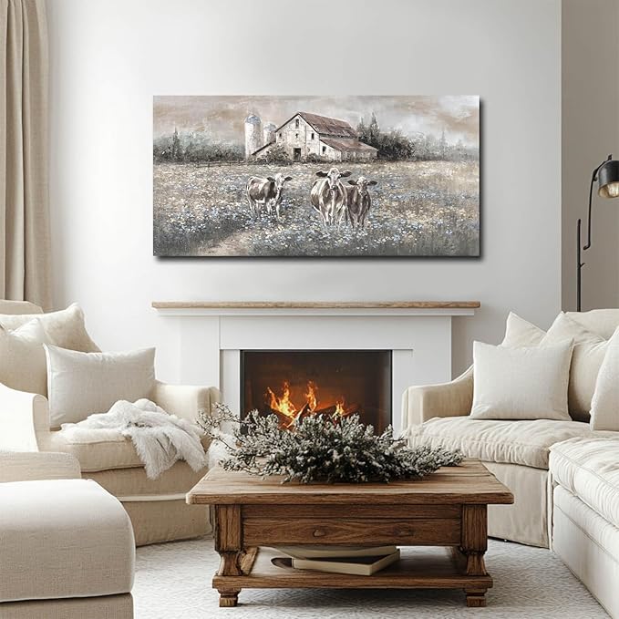 Cow Wall Printings Posters Animal Pictures Wall Art Black and White Wall Decorations for Dining Room Bedroom Office 24×48 Inch Nature Room Decor