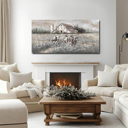 Cow Wall Printings Posters Animal Pictures Wall Art Black and White Wall Decorations for Dining Room Bedroom Office 24×48 Inch Nature Room Decor