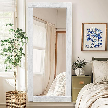 Full Length Mirror 71"x32" – Solid Wood Frame, HD Tempered Glass, Wall Mounted & Leaning, Rustic Modern Decor for Bedroom, Living Room, Entryway, White