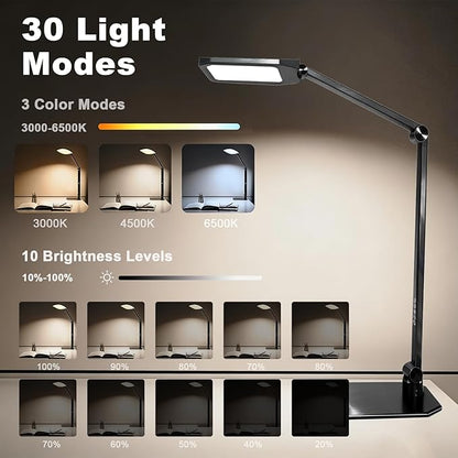 NS Pro LED Desk Lamp with Remote, Eye-Caring CRI95+ Dimmable Light, 3000K–6000K Adjustable Color Temperature, Flexible Clamp or Base Mount, Memory Function Desk Lamp for Office, Study & Zoom Meetings