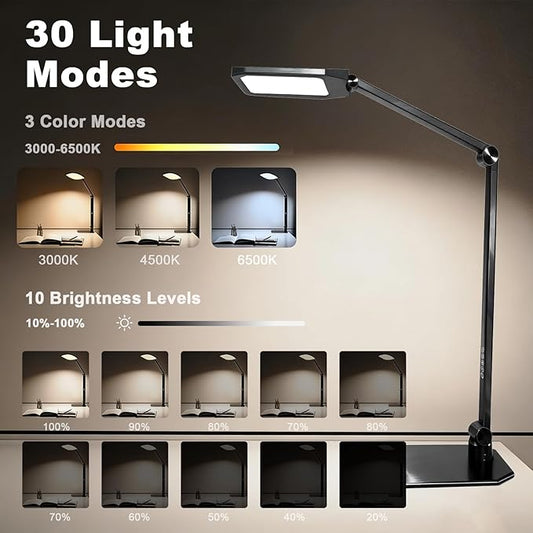 Pro LED Desk Lamp with Remote Control, Eye-Caring CRI95+ Dimmable Light, 3000K–6000K Adjustable Color Temperature, Flexible Angle, Clamp or Base Mount, for Home Office, Reading & Video Calls, 2 Pack