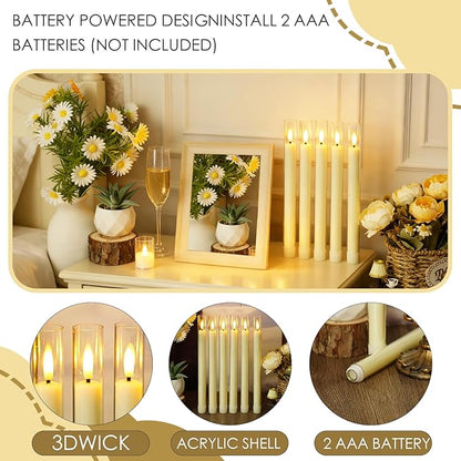 Sasigeiaa Flameless Taper Candles,with Remote and Timer Flickering Flameless Candles,6 Pack Led Candles, Battery Operated Candles，Christmas,Halloween Decorations (Ivory)