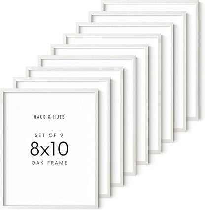 HAUS AND HUES White Oak Wood 8x10 Picture Frames - Set of 9, Elegant Frames for Posters and Photos