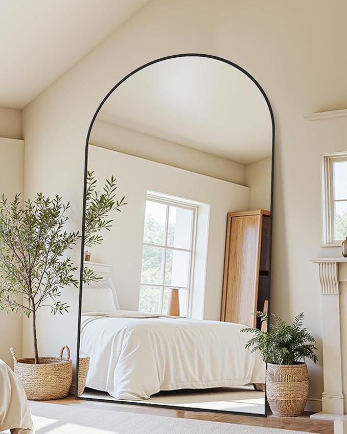 46"×86" Arched Full Length Floor Mirror, Standing Mirror with Aluminum Frame, Large Body Mirror of Free Standing/Wall Mount/Leaning for Bedroom, Living Room, Dressing Room, Black