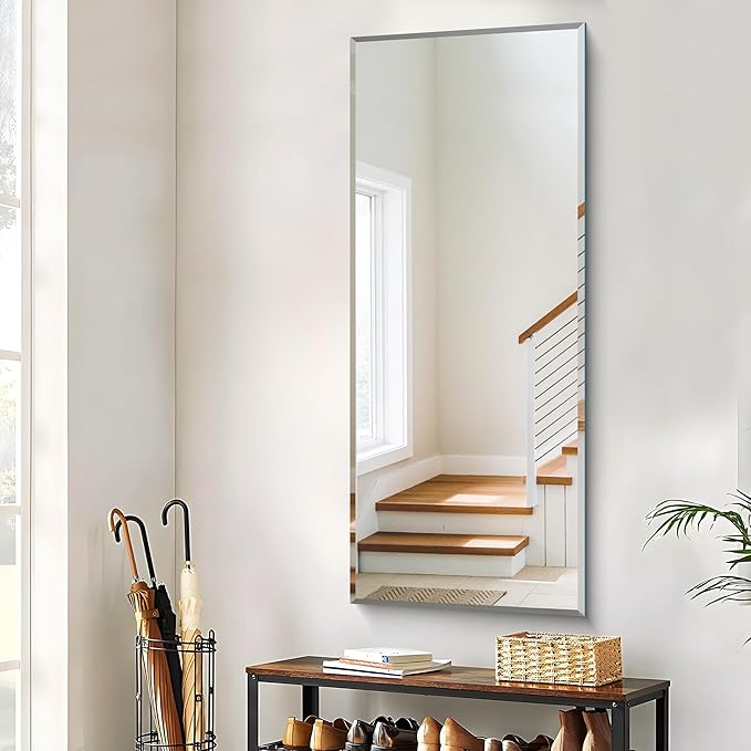 CILIBER Beveled Mirror, 24x60 Large Frameless Bathroom Mirrors for Wall, 3mm Tempered Glass Rectangle Vanity Mirror with Beveled Edge, Crystal-Clear, Hangs Horizontally or Vertically