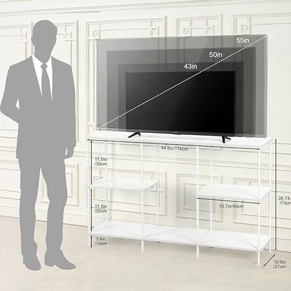 TV Stand for 50 Inch TV, White TV Stands for Living Room, 3 Tier Tall Entertainment Center with Storage Shelves, Narrow Console Table for Bedroom, Wood Media Stand TV Cabinet for Small Spaces, White