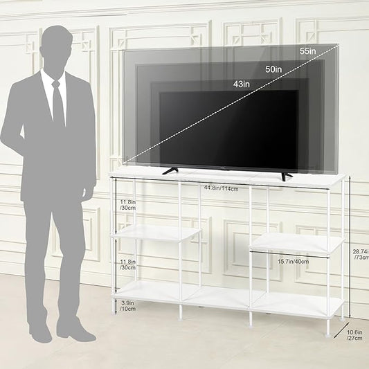 TV Stand for 50 Inch TV, White TV Stands for Living Room, 3 Tier Tall Entertainment Center with Storage Shelves, Narrow Console Table for Bedroom, Wood Media Stand TV Cabinet for Small Spaces, White