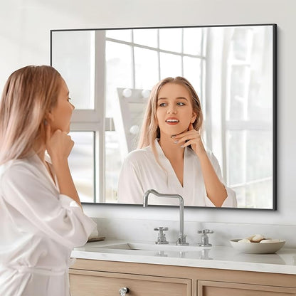 DESBING Black Bathroom Mirror for Wall, 30x36 Inch Rectangle Mirrors with Metal Frame, Modern Vanity Wall Mirror Decor for Entryway Hangs, Bathroom Living Room Horizontal or Vertical