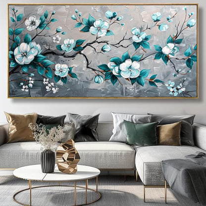 Wall Art Rustic Flowers Wall Decor Nature Wall Art Plum Blossom Canvas Painting for Bedroom Living Room Dining Room Home Office Decor 24"x48" with Framed