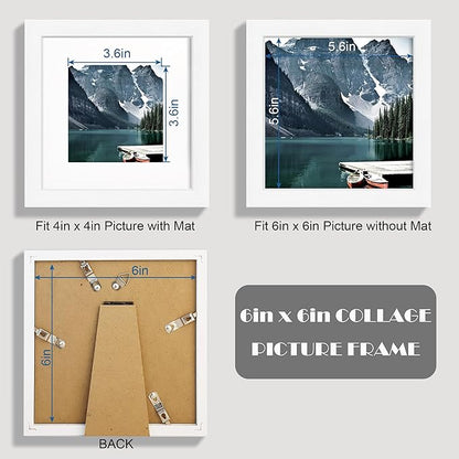 Hongkee 6x6 White Picture Frames set of 3, Made of Wooden and Real Glass Square Photo frame - Displays 4x4 Picture With Mat or 6 x 6 Without Mat, Desktop & Wall Collage Frame set