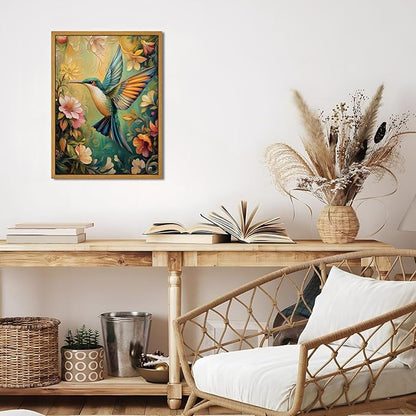Framed Vintage Wall Art Bird Flower Canvas Wall Art Hummingbird Pictures Wall Decor Nature Botanical Prints Colorful Aesthetic Artwork Paintings for Living Room Bedroom Bathroom 16x24in