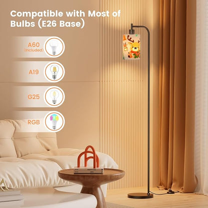 SIBRILLE Kids Floor Lamp with Linen Shade, Dimmable Tall Standing Lamp with Remote Control & 3 Color Temperatures, Modern Floor Lamps for Living Room Bedroom Kids Room, 9W LED Bulb Included