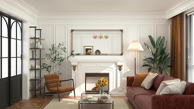 Keonjin Gold Vintage Mirror 60 x 30 Inch, Antique Mirrors Rectangle, Traditional Mantel Decoration, Baroque Style Wall Decor for Hallway, Fireplace, Entryway, Living Room, Anti-Rust, Waterproof