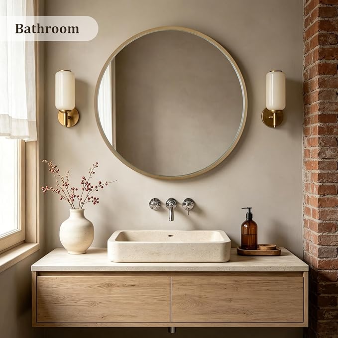 HOMECOOKIN Round Wood Mirror 32 inch Circle Mirror, Rustic Farmhouse Wooden Framed Decorative Wall Decor, Vanity Wall Mirror for Bathroom, Bedroom, Entryway, Living Room (Natural)