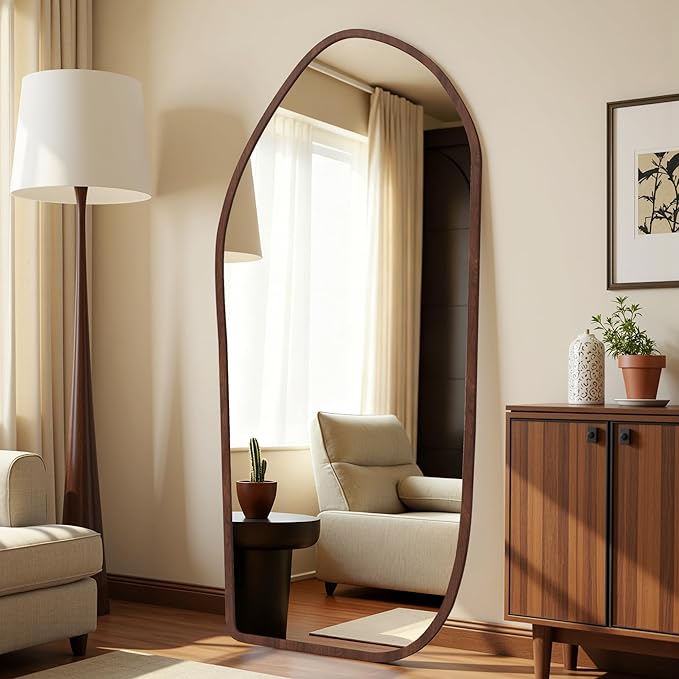 Suidia Full Length Mirror, Oversized Floor Mirror with Solid Wood Frame, Large Standing Mirror for Bedroom Living Room, Wood Art Style, Dark Walnut, 68" L x 26" W